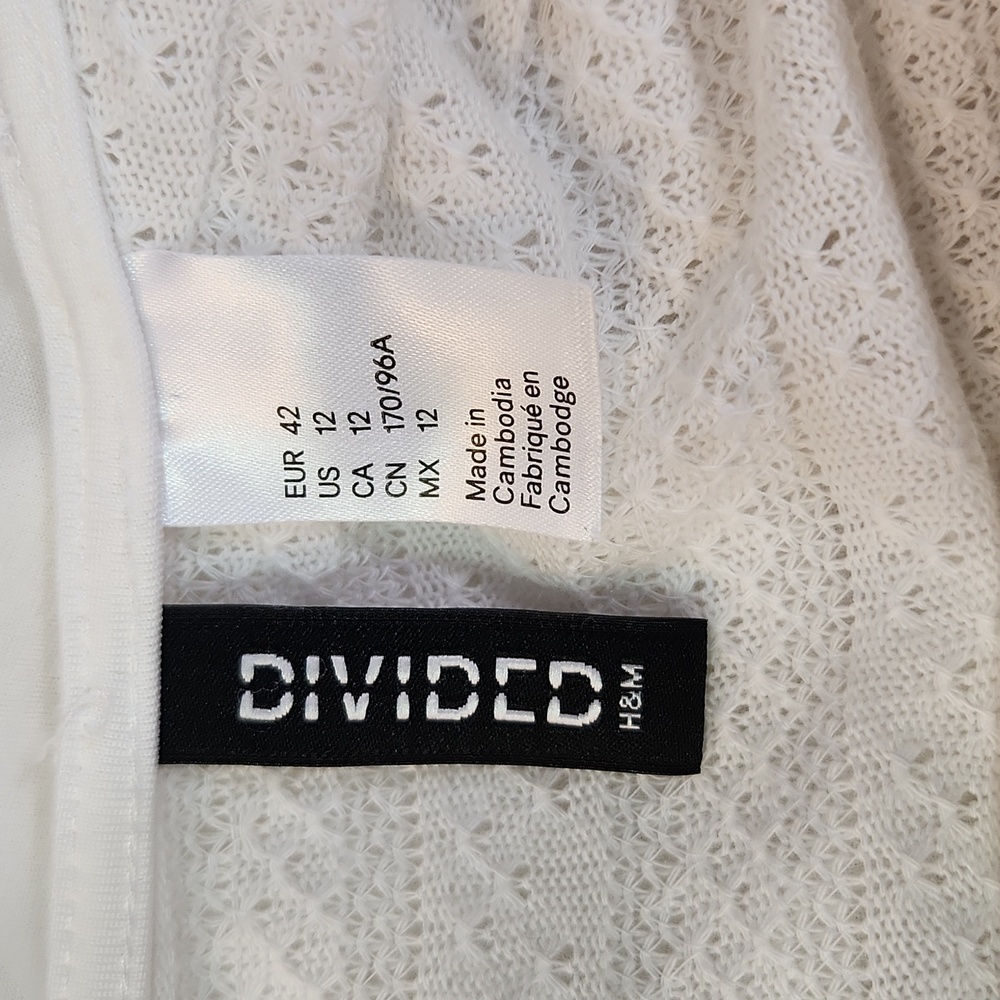 Divided H&M white sheer dress flowy knit top sz 12 asymmetrical hem slip fairy - Picture 10 of 12